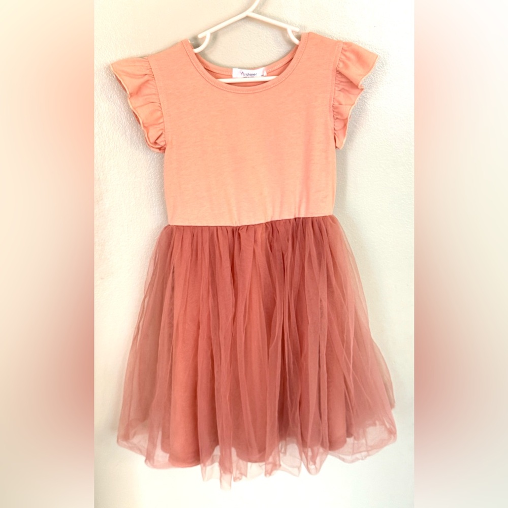 Arshiner 100 3T-4T Tulle Dress Peach Pink Ballet Style Ruffle Cap Sleeves